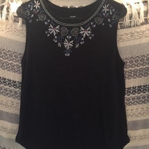 Embroidered black tank top